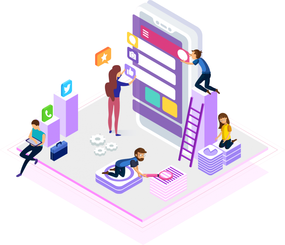 Android, iOS and Flutter mobile app development illustration