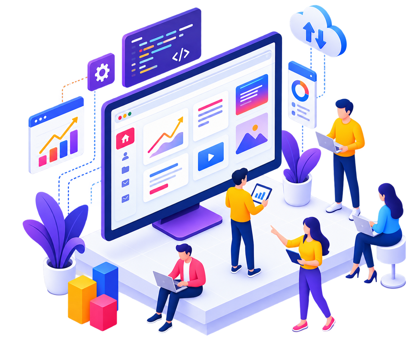 Web development and web app design illustration